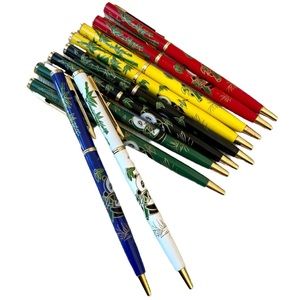 Vintage Hong Kong Panda Colorful Pens Set Collection Red Green Black Blue Yellow